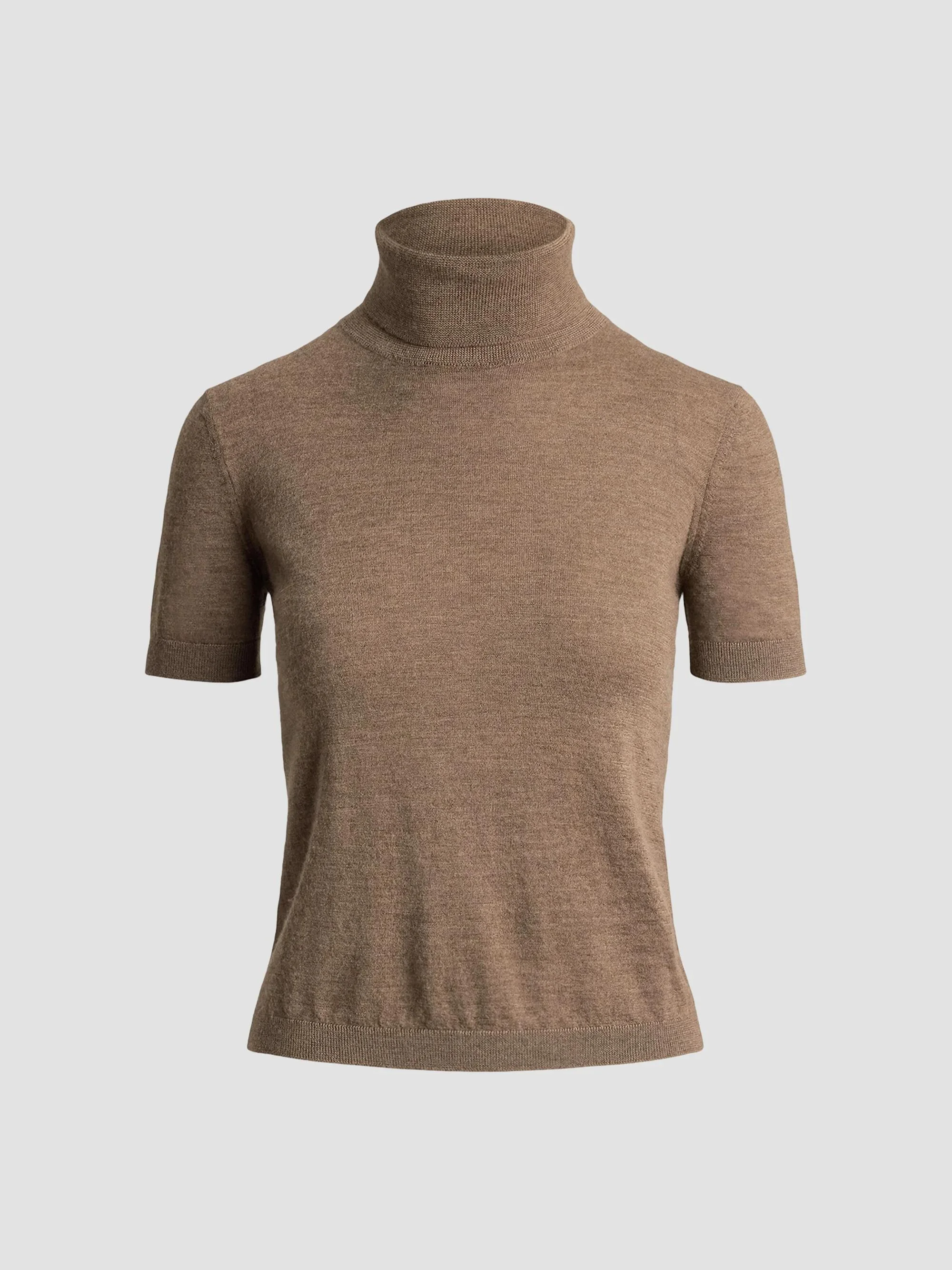 Women's Cashmere Short-Sleeve Turtleneck - Beige - 1