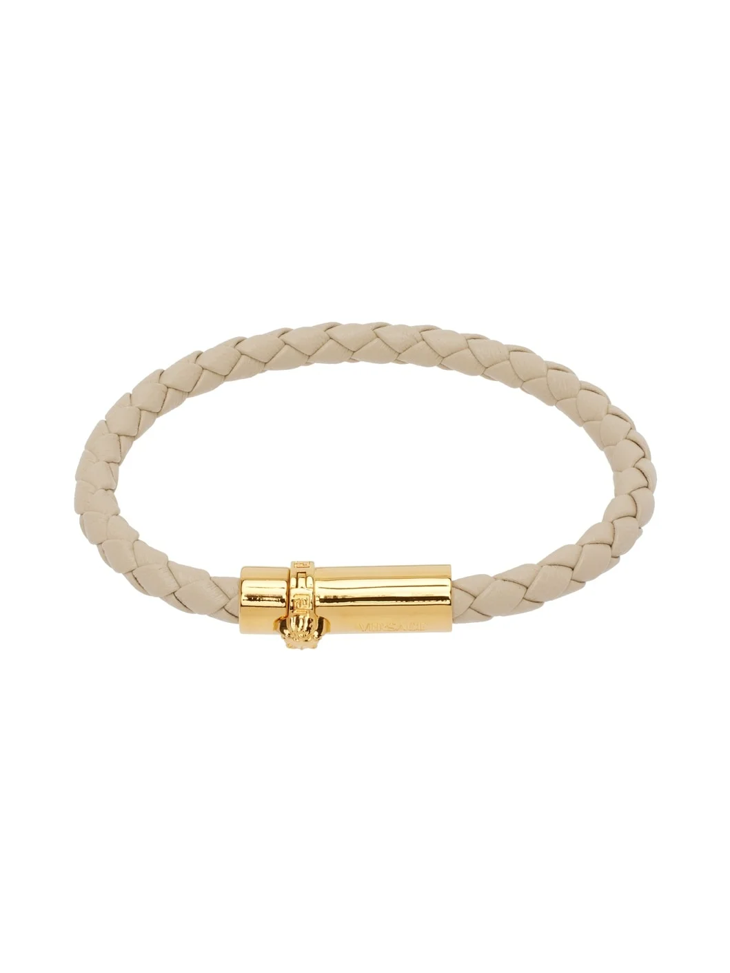 Beige Medusa Braided Leather Bracelet - 1