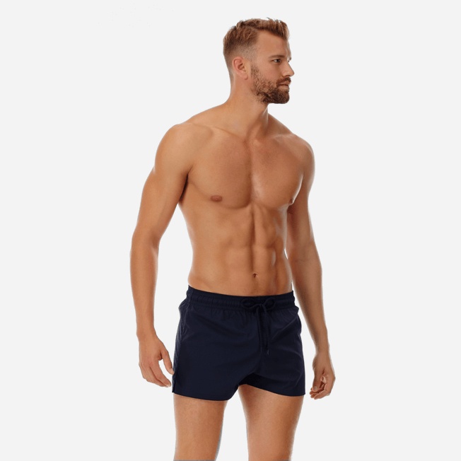 Men short and fitted stretch Swim Trunks solid - 3