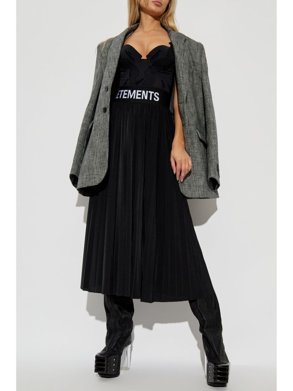 logo-waistband pleated skirt - 2