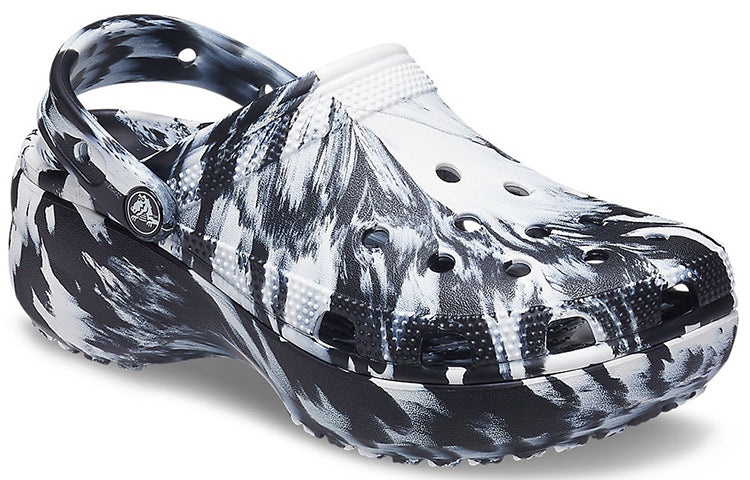 (WMNS) Crocs Classic Platform Marbled Clog 'Black White' 207176-066 - 4