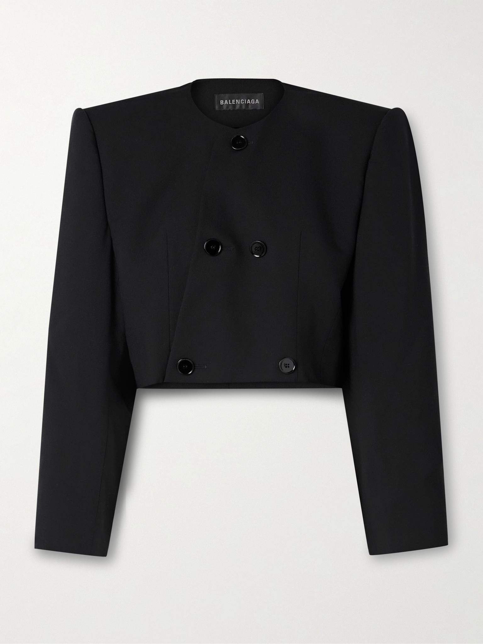 Spencer cropped asymmetric double-breasted wool jacket Black - 1