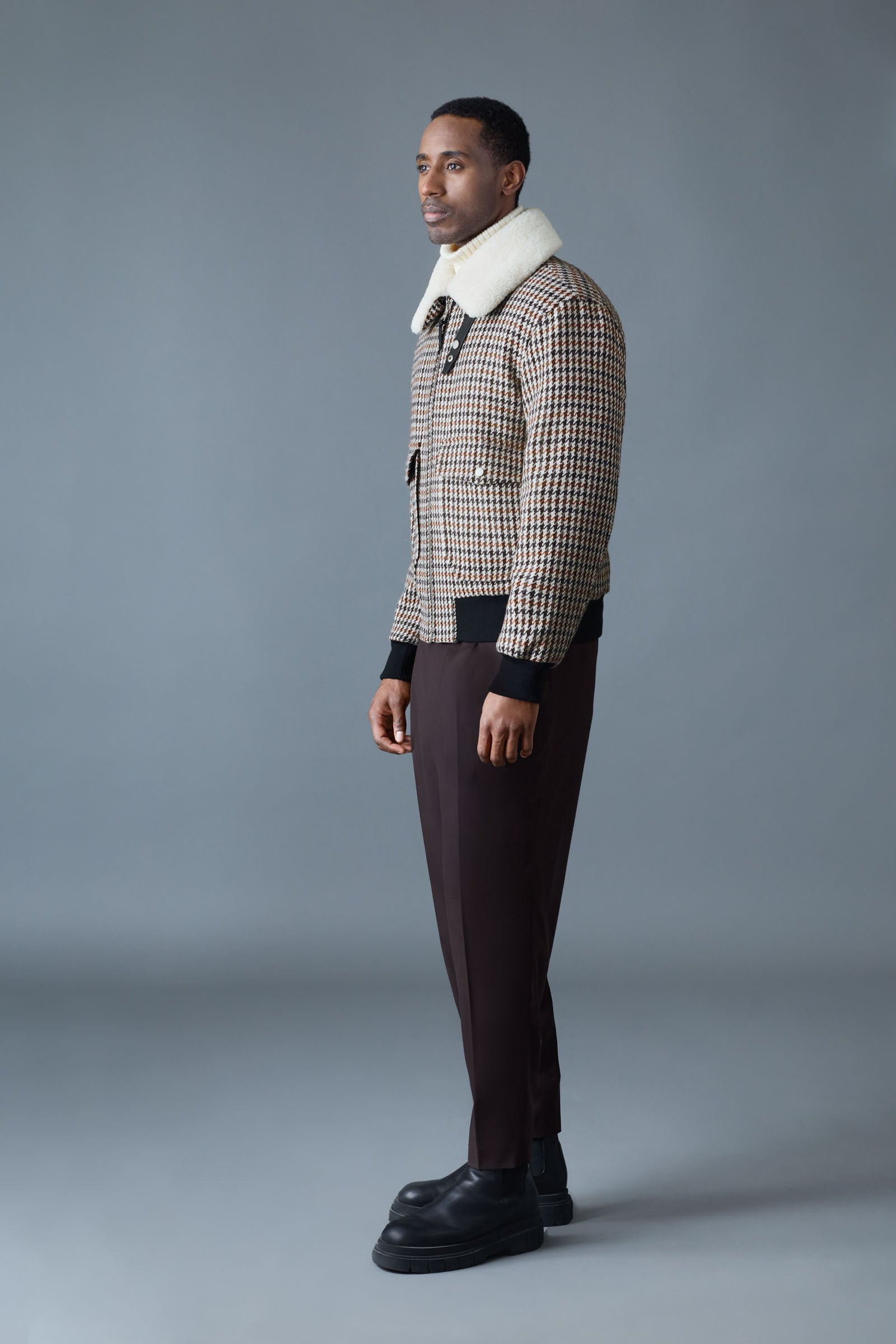RHETT-HT Houndstooth Wool Bomber with Shearling Collar - 3