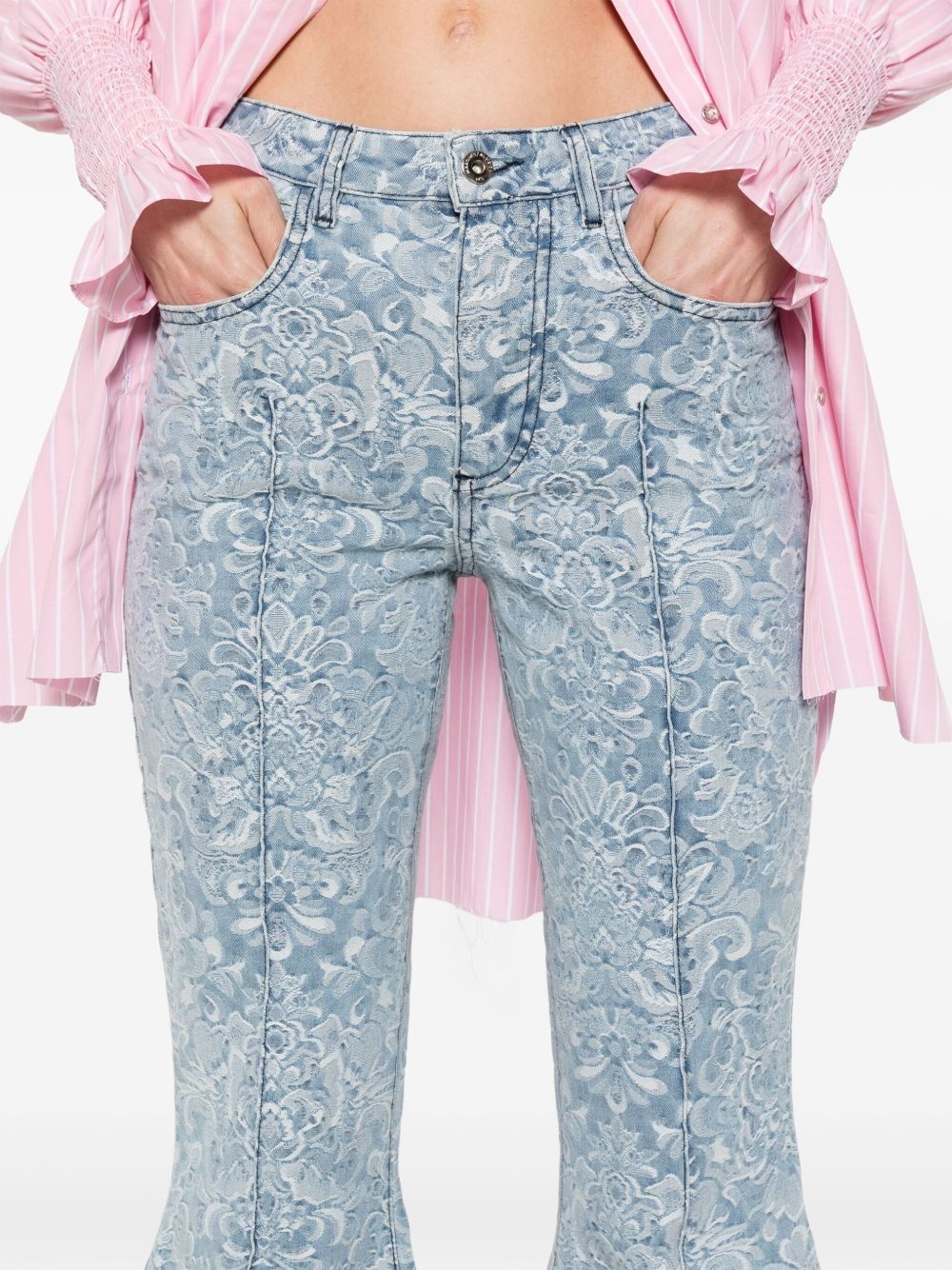 brocade flared jeans - 5