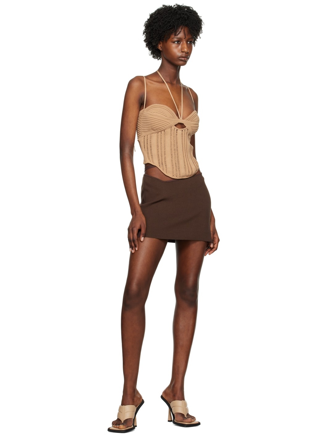 Brown Cutout Miniskirt - 4