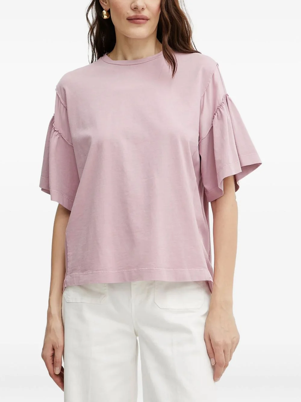 frilled-sleeve T-shirt - 1