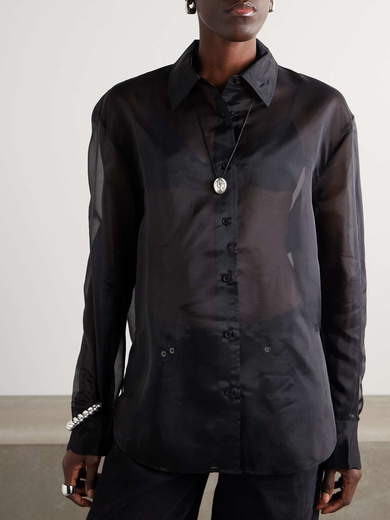 Peri silk-blend organza shirt Black - 3