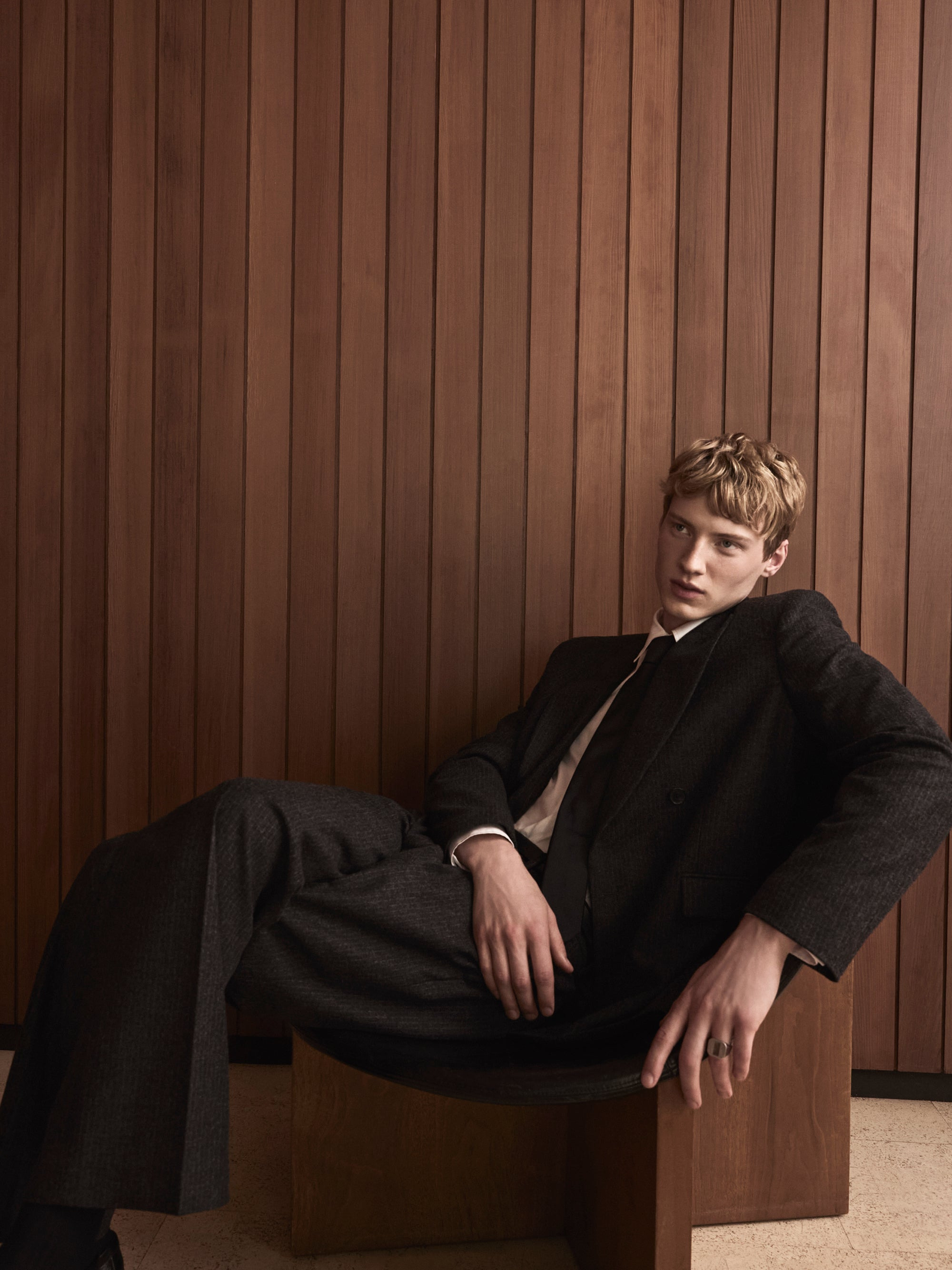 Pinstripe Wool Blazer in Dark Grey - 4