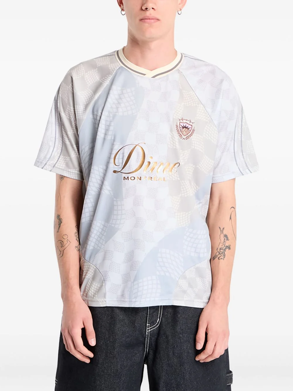 check-pattern emblem-detail T-shirt - 1