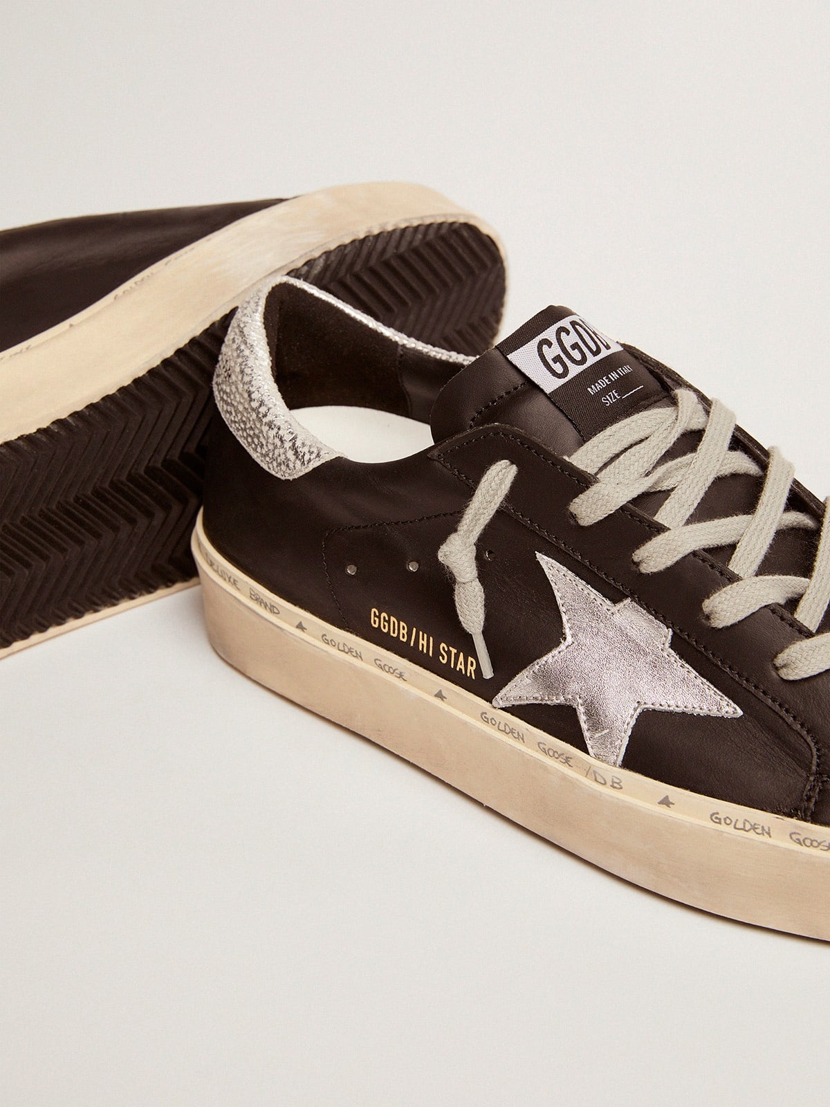 Hi Star sneakers in black leather with silver laminated leather star - 3