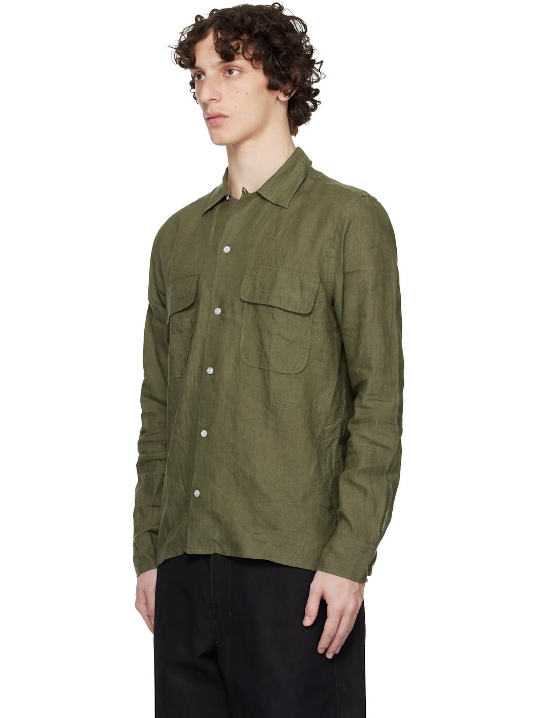 Khaki Linen Camp Collar Shirt - 4
