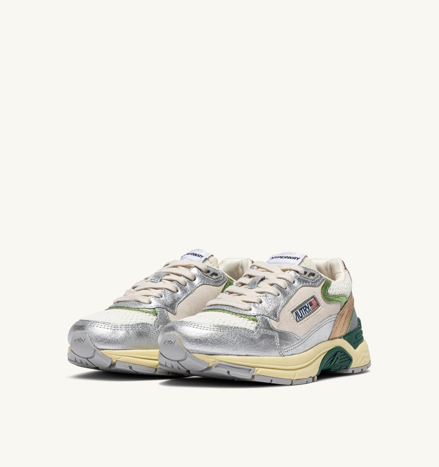 HYPERWAY SNEAKERS IN MARSHMALLOW AND SILVER-TONE LAMINATED LEATHER AND MESH - 3