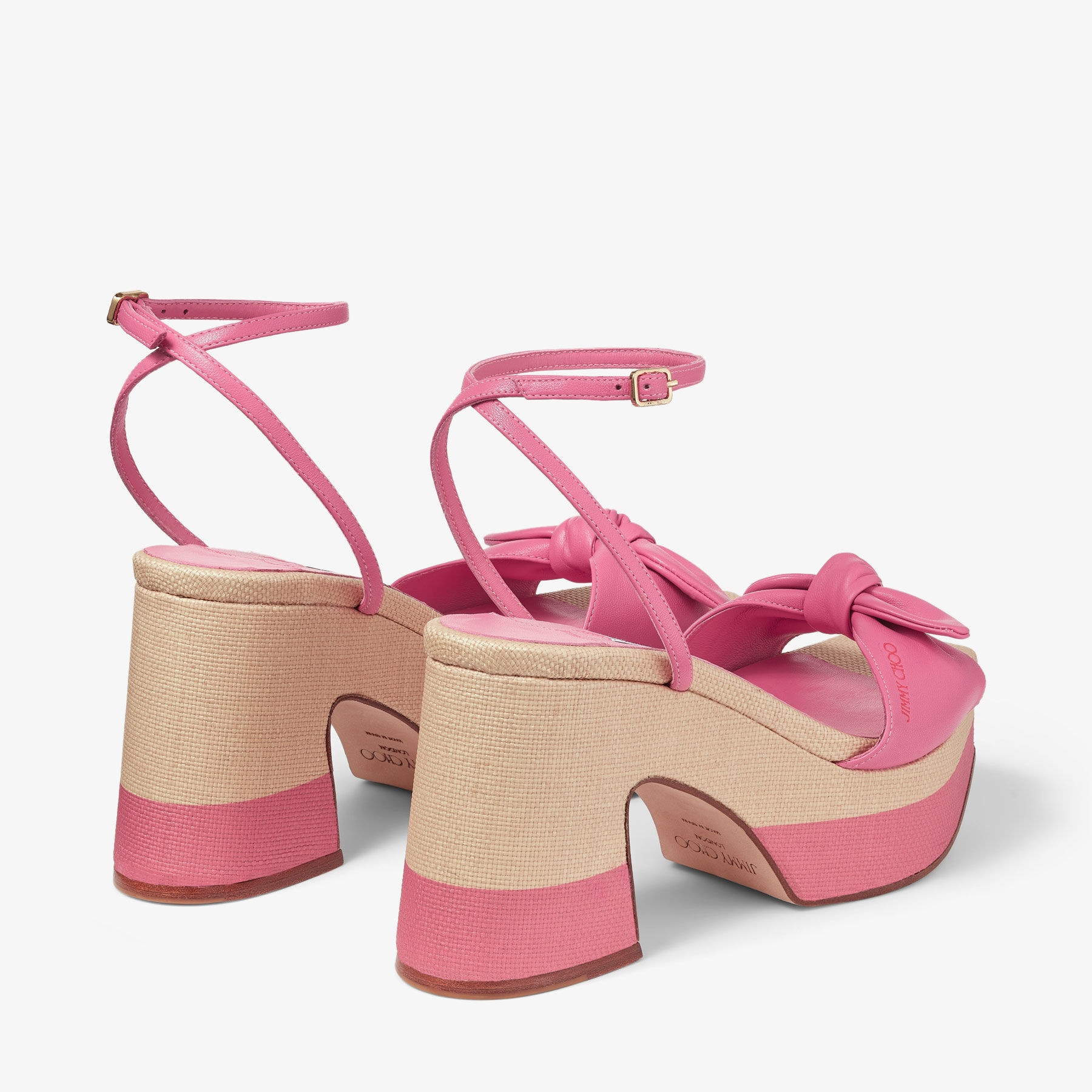 Ricia 95
Candy Pink/Natural Leather and Raffia Platform Sandals - 5