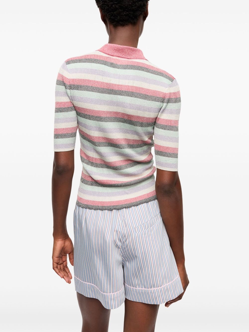 striped lurex-knit polo shirt - 4