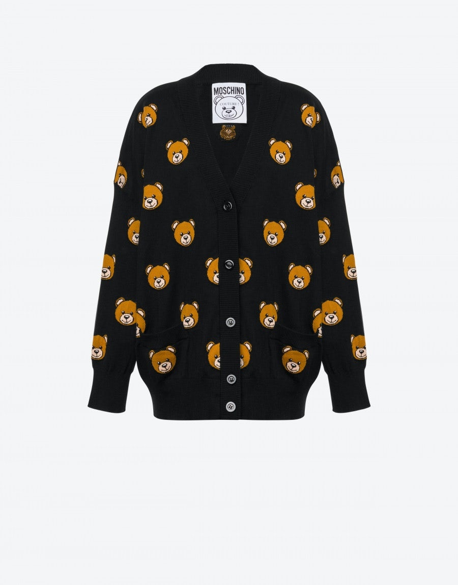 COTTON MAXI CARDIGAN ALLOVER TEDDY BEAR - 1