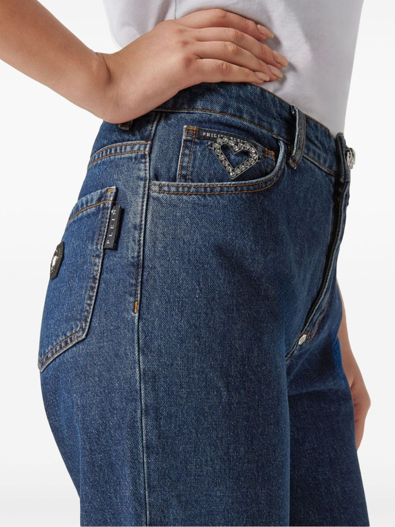Heart crystal-embellished tapered jeans 4