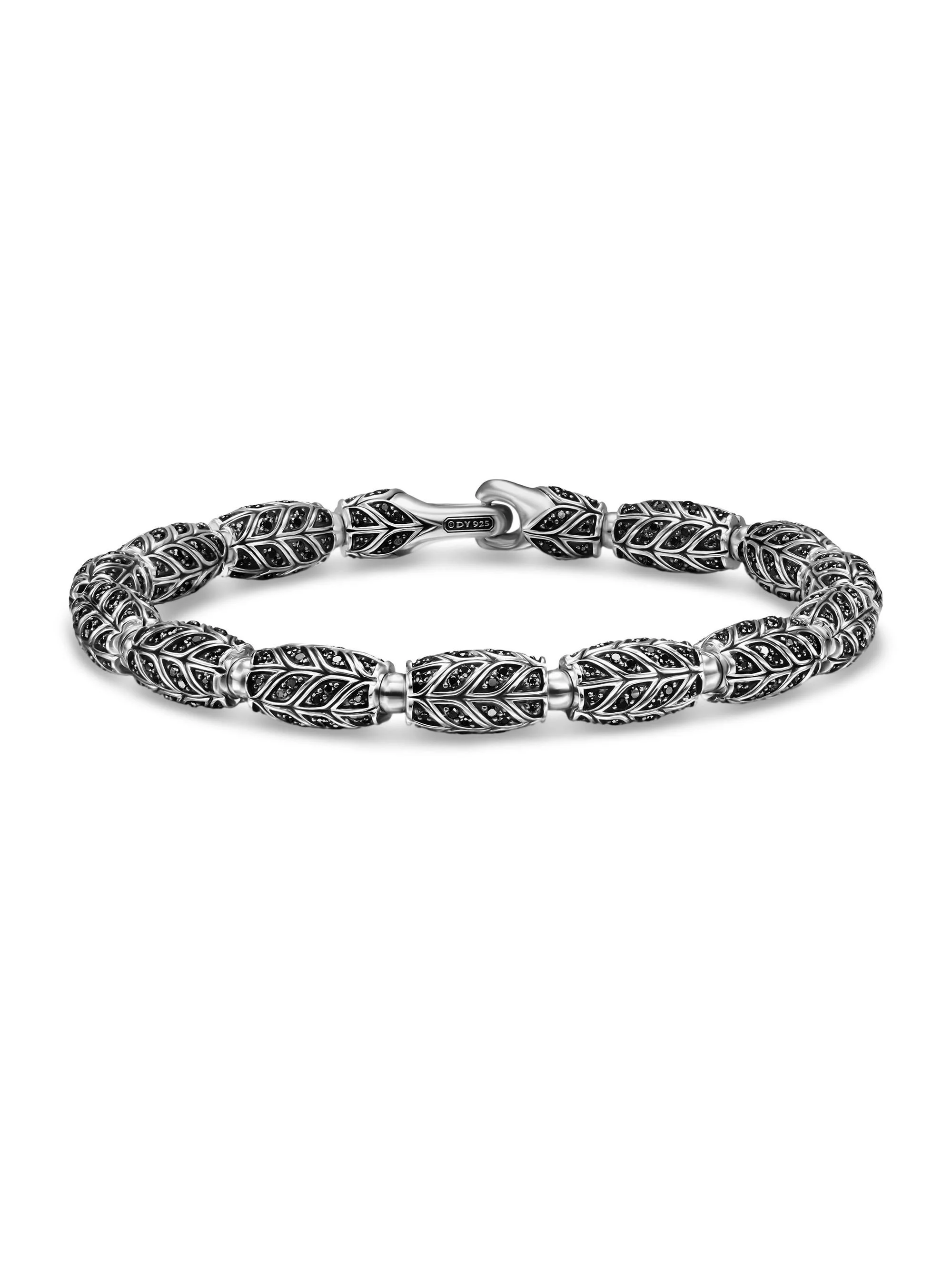 Men's Chevron Bead Bracelet in Sterling Silver - Black Diamond - 1