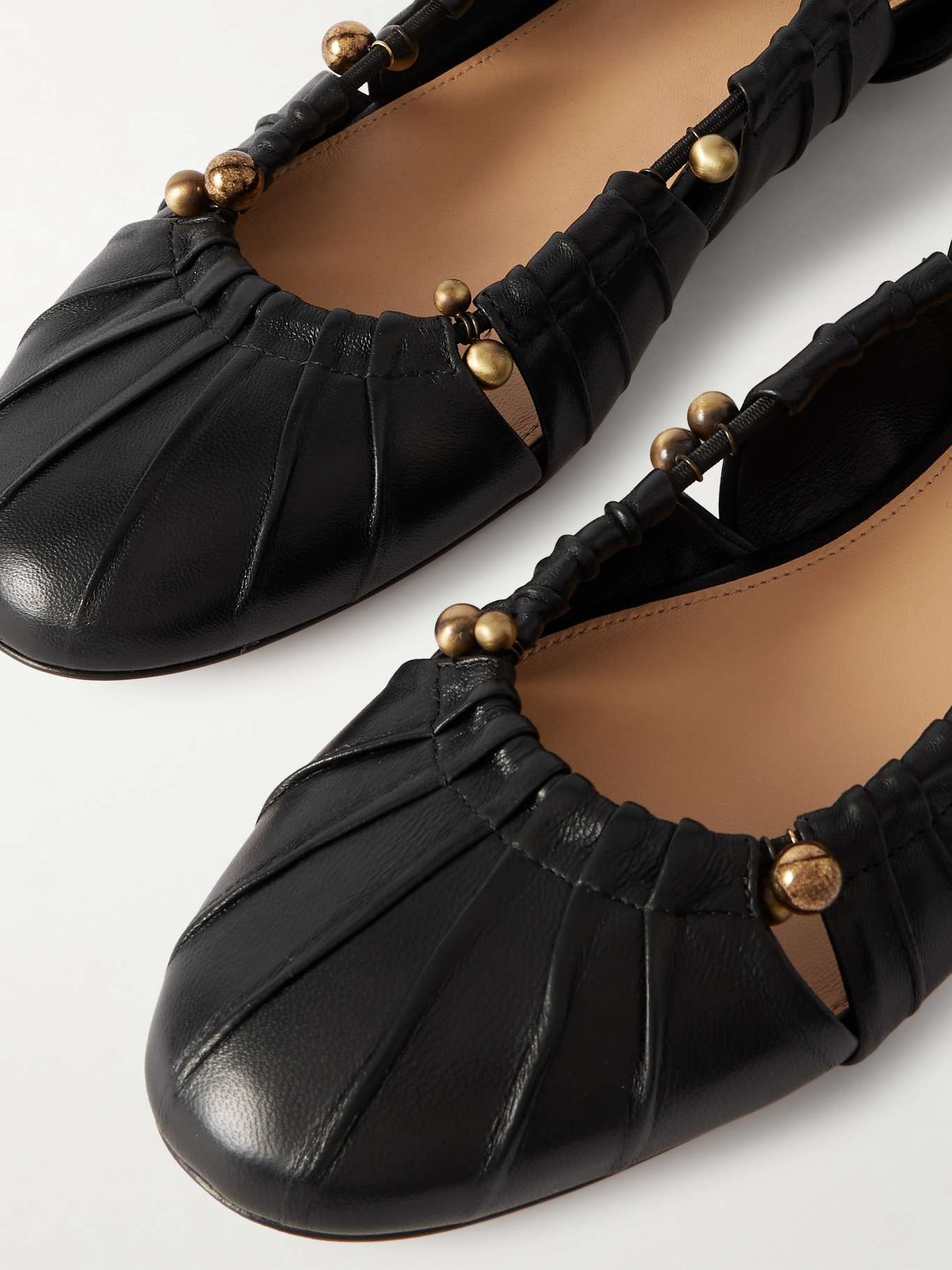 Luna cut-out embellished gathered leather ballet flats Black - 4