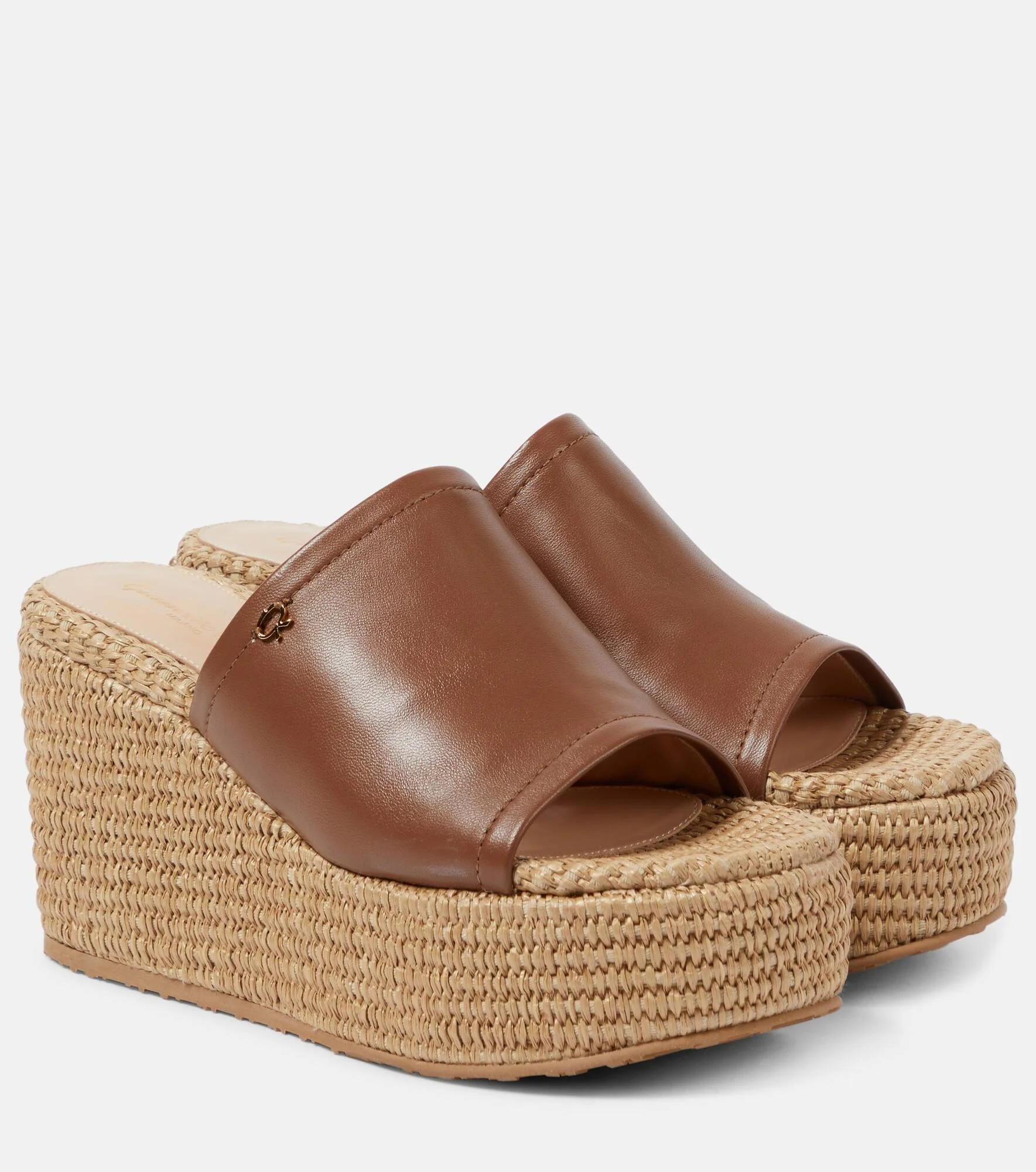 Leather and raffia wedge mules - 1