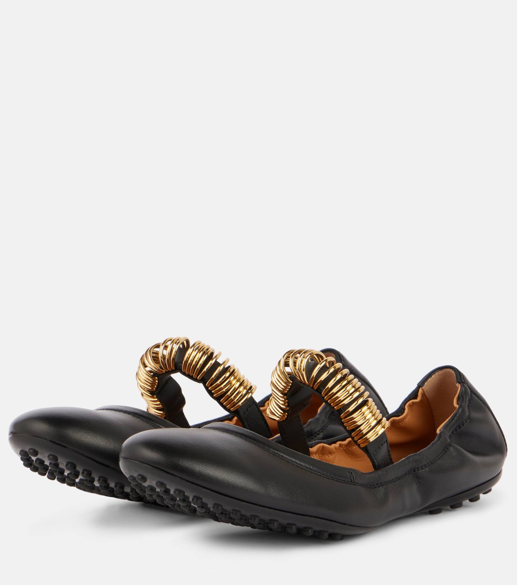 Embellished leather Mary Jane flats - 4