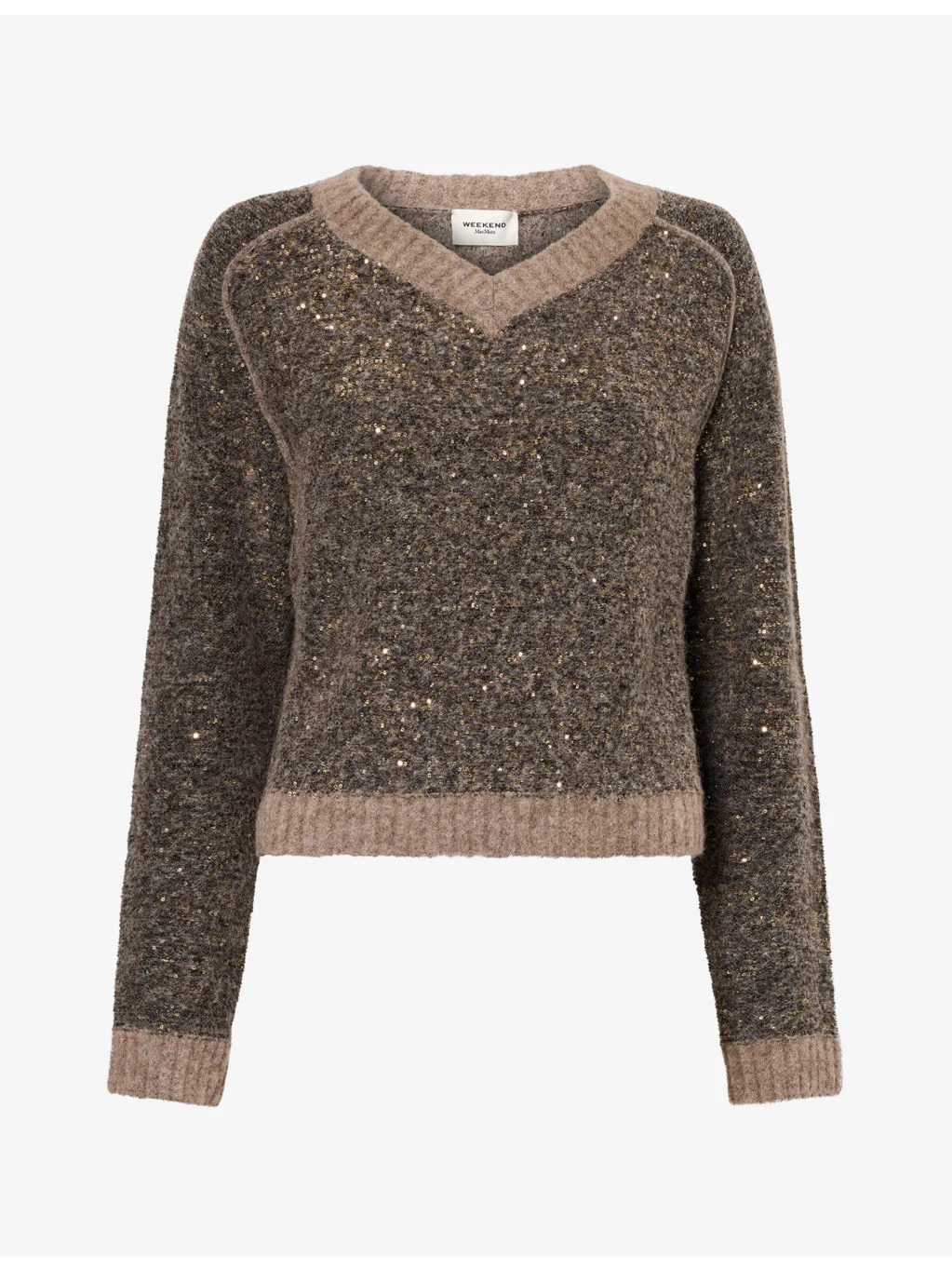 Sequin-Embellished V-Neck Knitted Jumper - 1