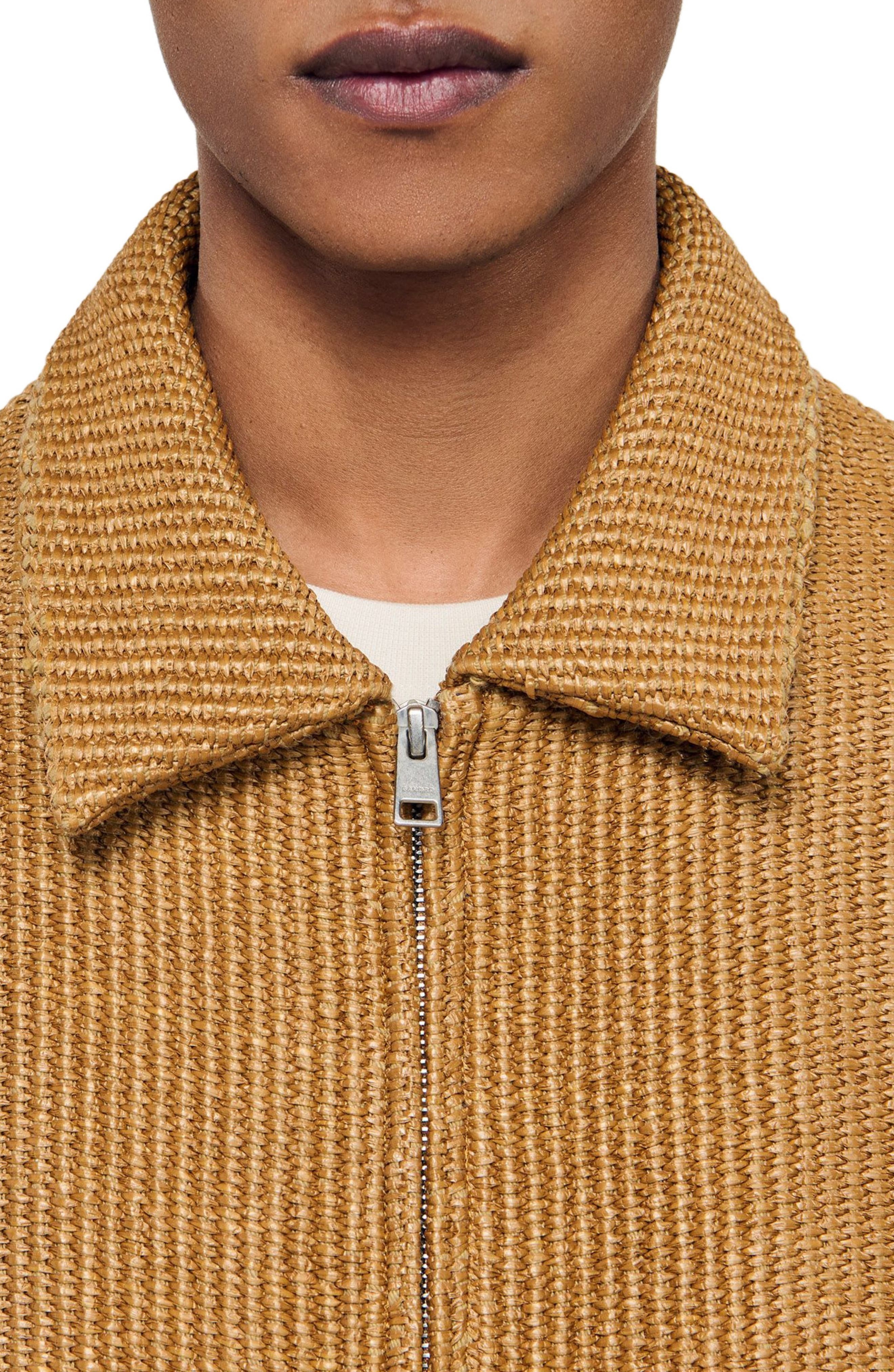 SANDRO Woven raffia jacket in Camel at Nordstrom - 4