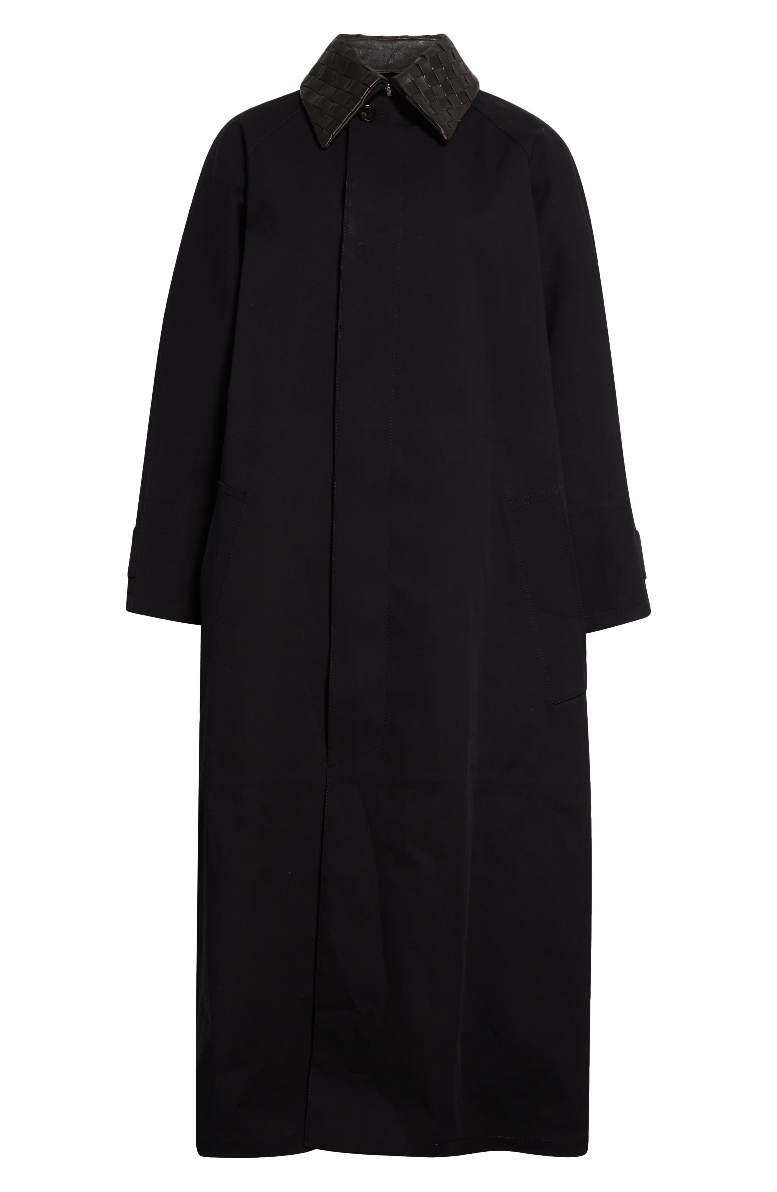Bottega Veneta Intrecciato Leather Collar Water Repellent Trench Coat in 1000 Black at Nordstrom - 7