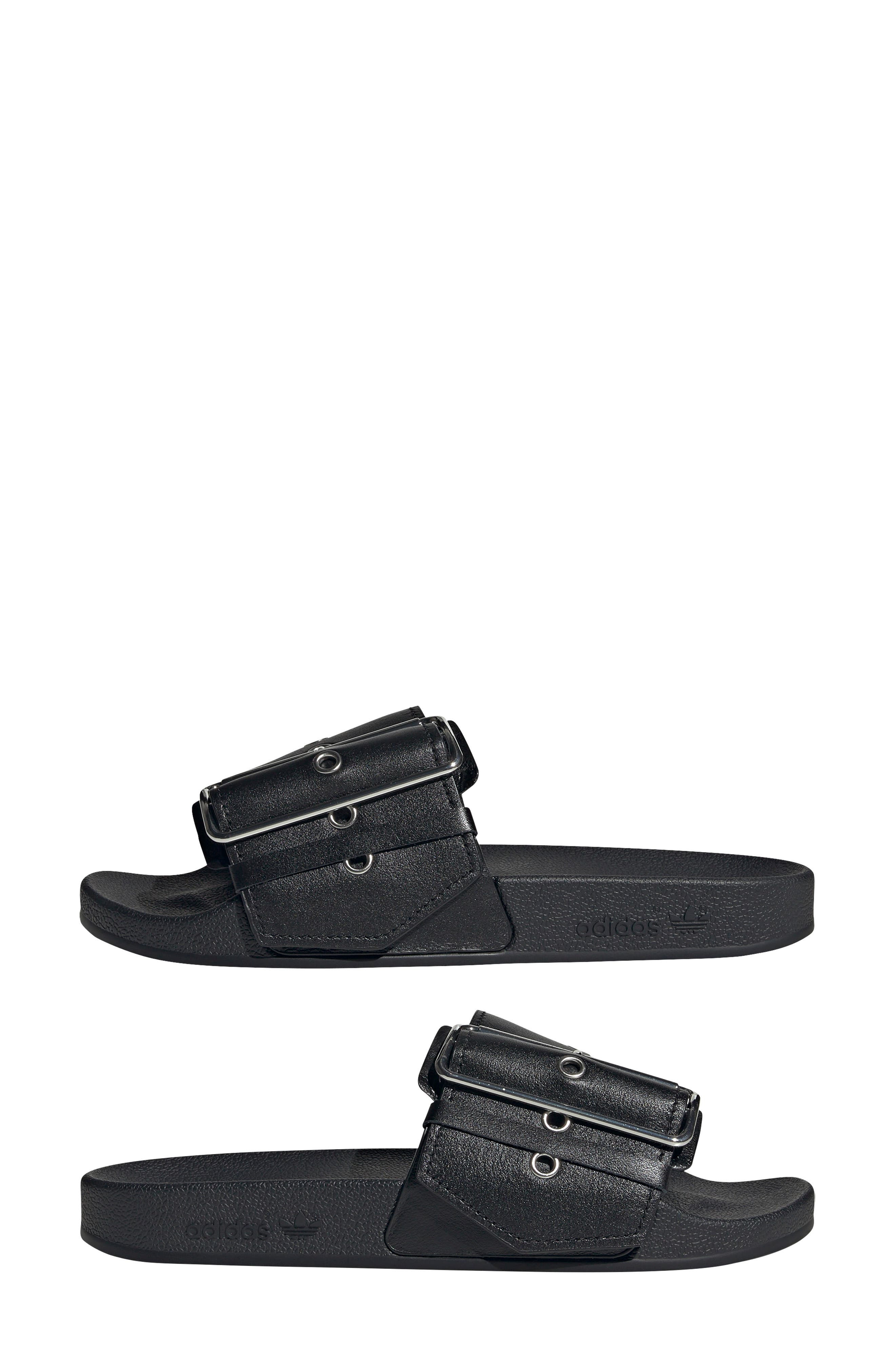 adidas Adilette Comfort Slide Sandal in Black/Black/Silver Metallic at Nordstrom - 7