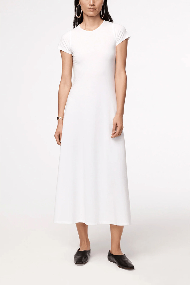 Another Tomorrow Fitted Tee Dress in White outlook