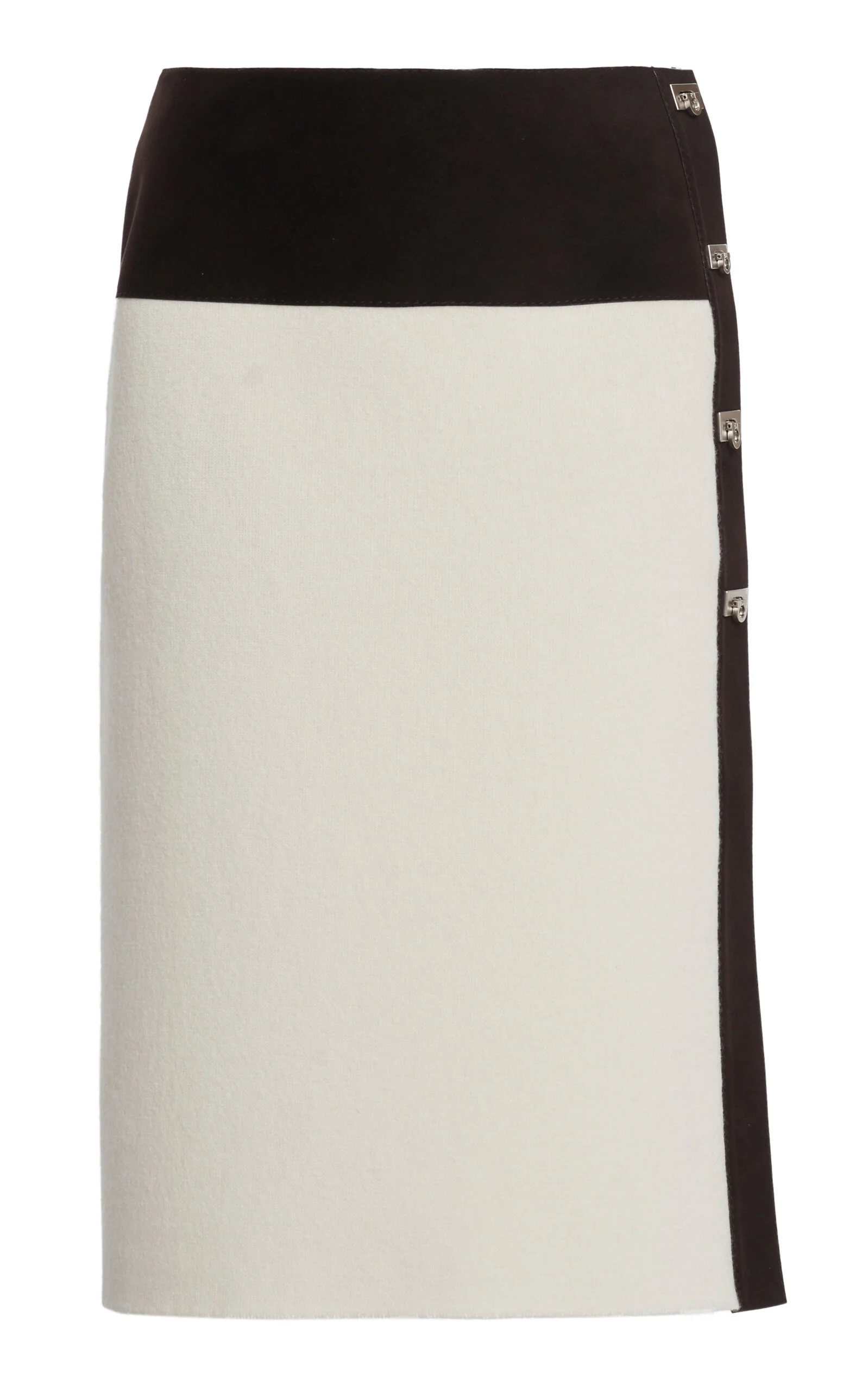 Hardware-Detailed Knit Wool Midi Skirt white - 1