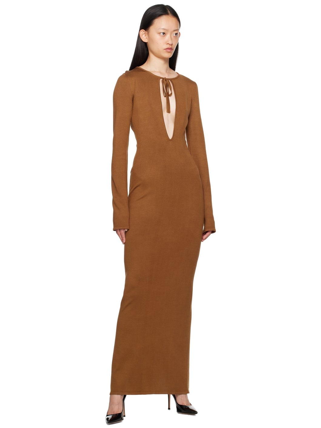 Brown Keyhole Maxi Dress - 4