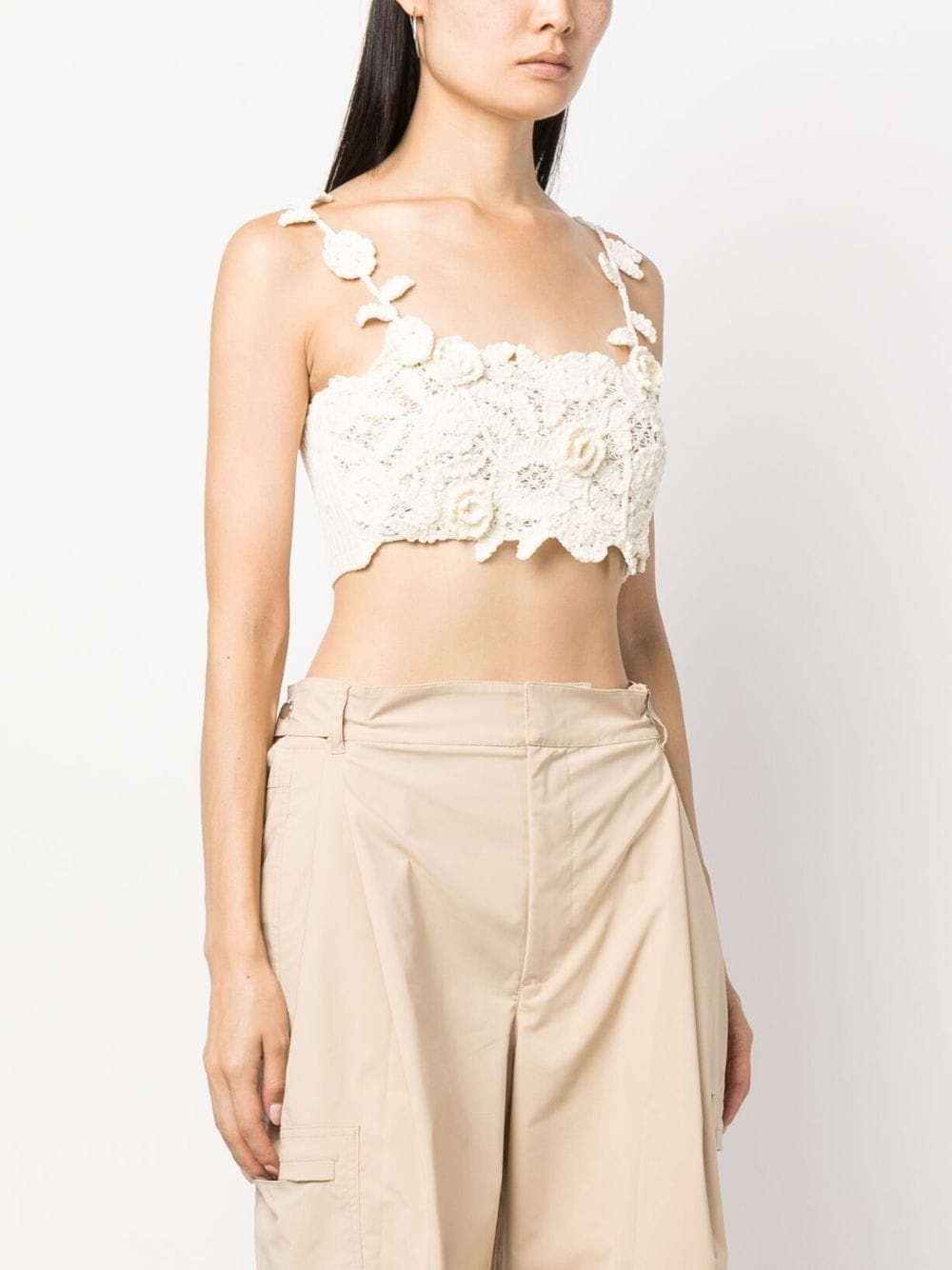 floral-appliquÃ© crochet-knit cropped top - 3