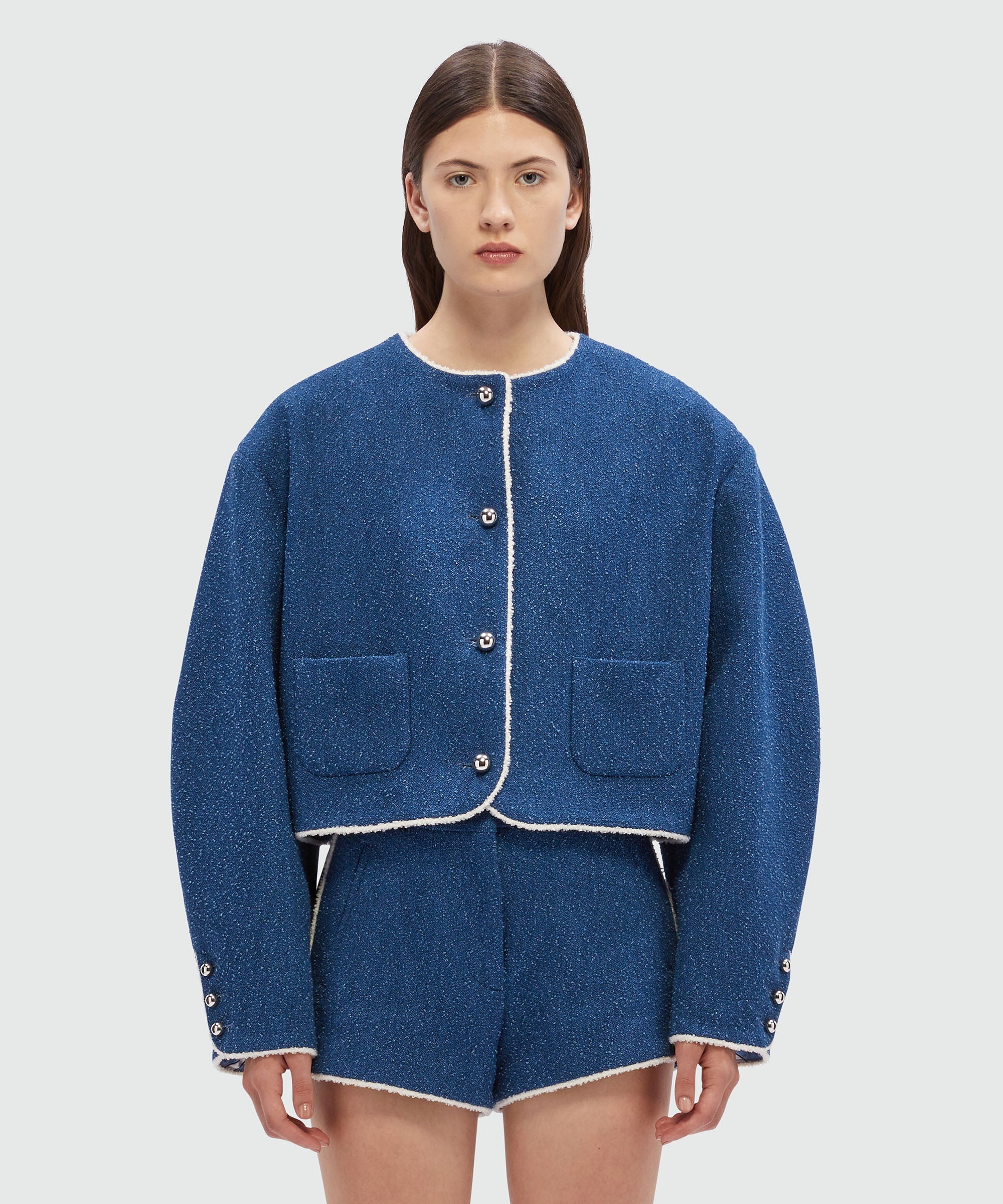 Blue boucle denim tweed jacket - 2