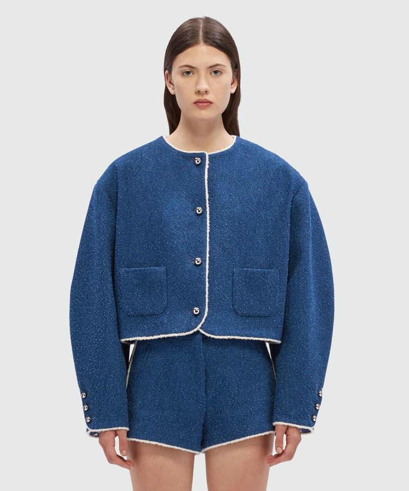 MSGM Blue boucle denim tweed jacket outlook