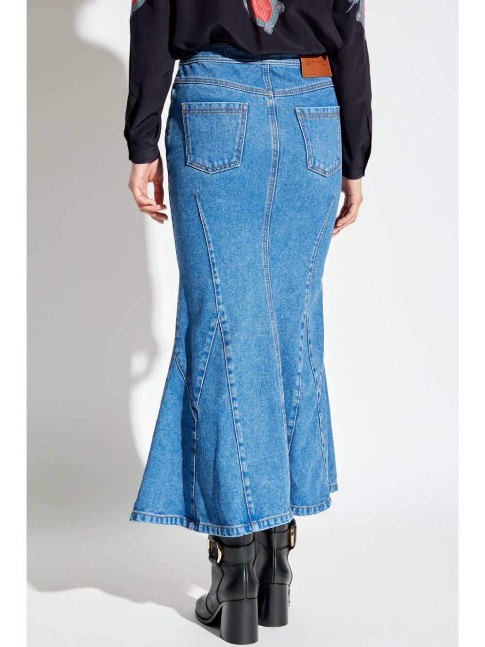 flared-hem panelled denim maxi skirt - 4