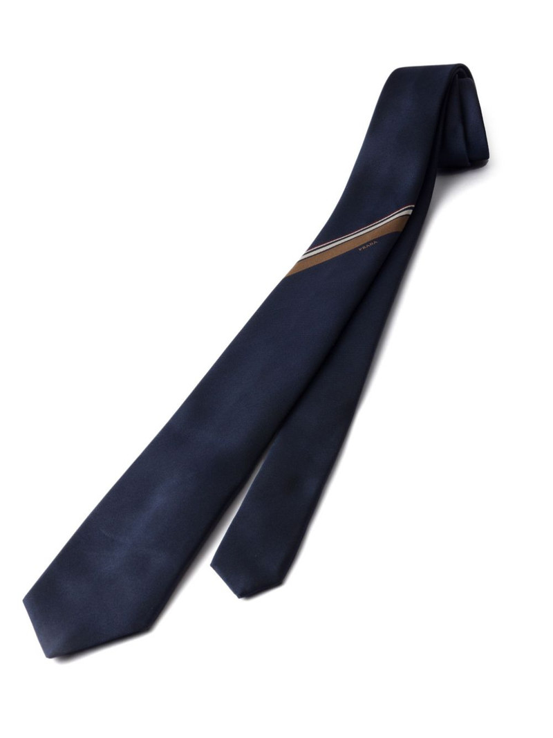 Prada stripe-detail silk tie outlook