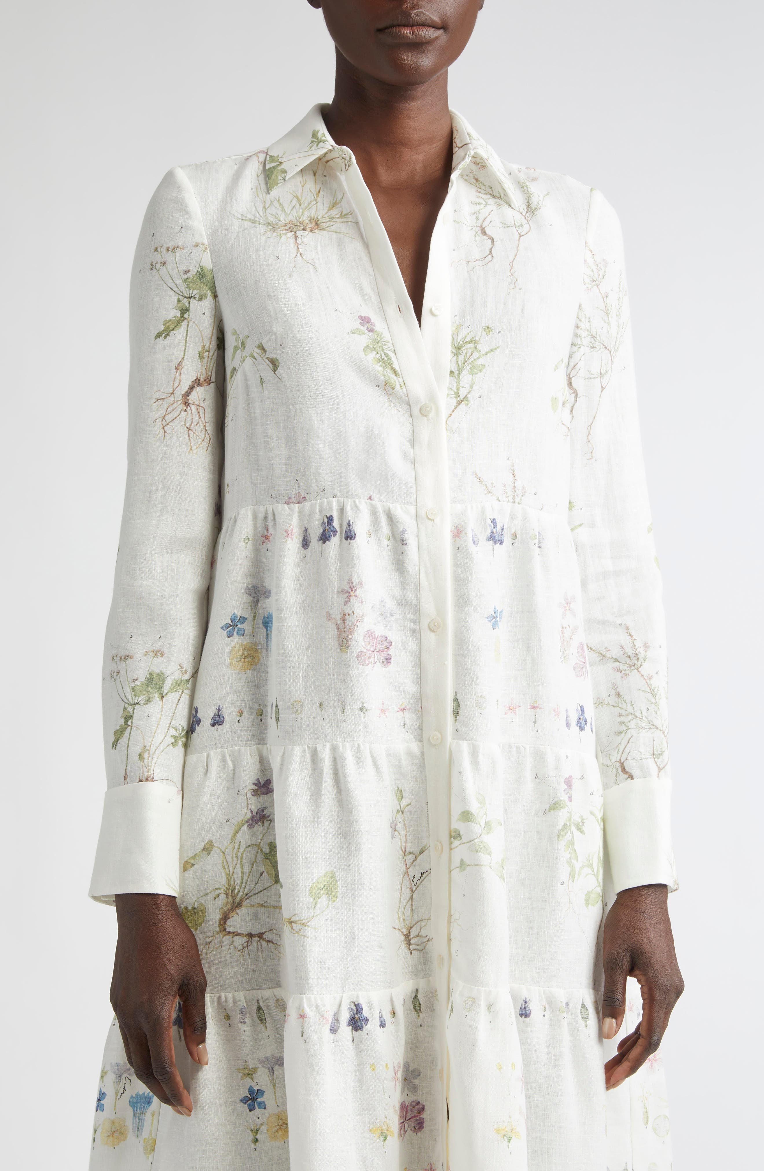 Erdem Long Sleeve Linen Shirtdress in Botanical Garden White at Nordstrom - 4