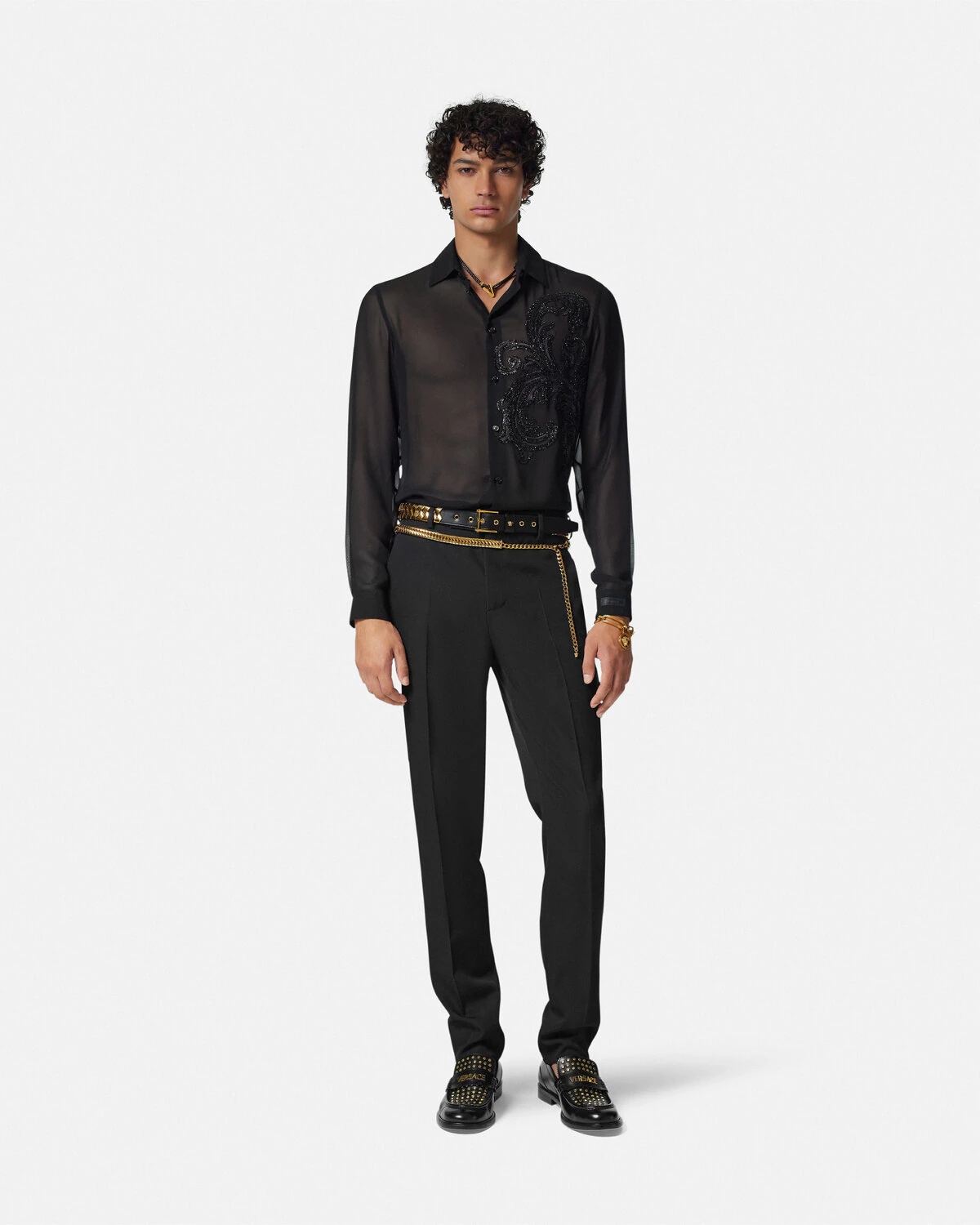 Embroidered Barocco Leaf Georgette Shirt - 2