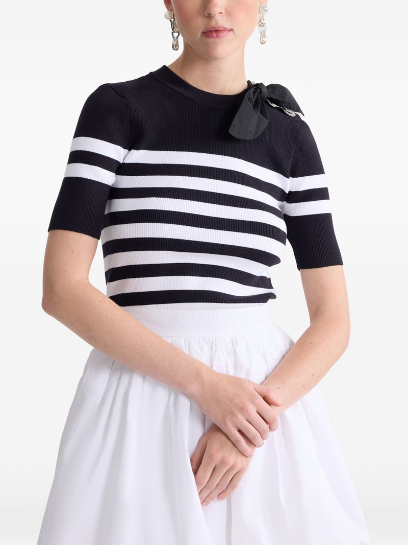 striped bow-detail knitted T-shirt 4