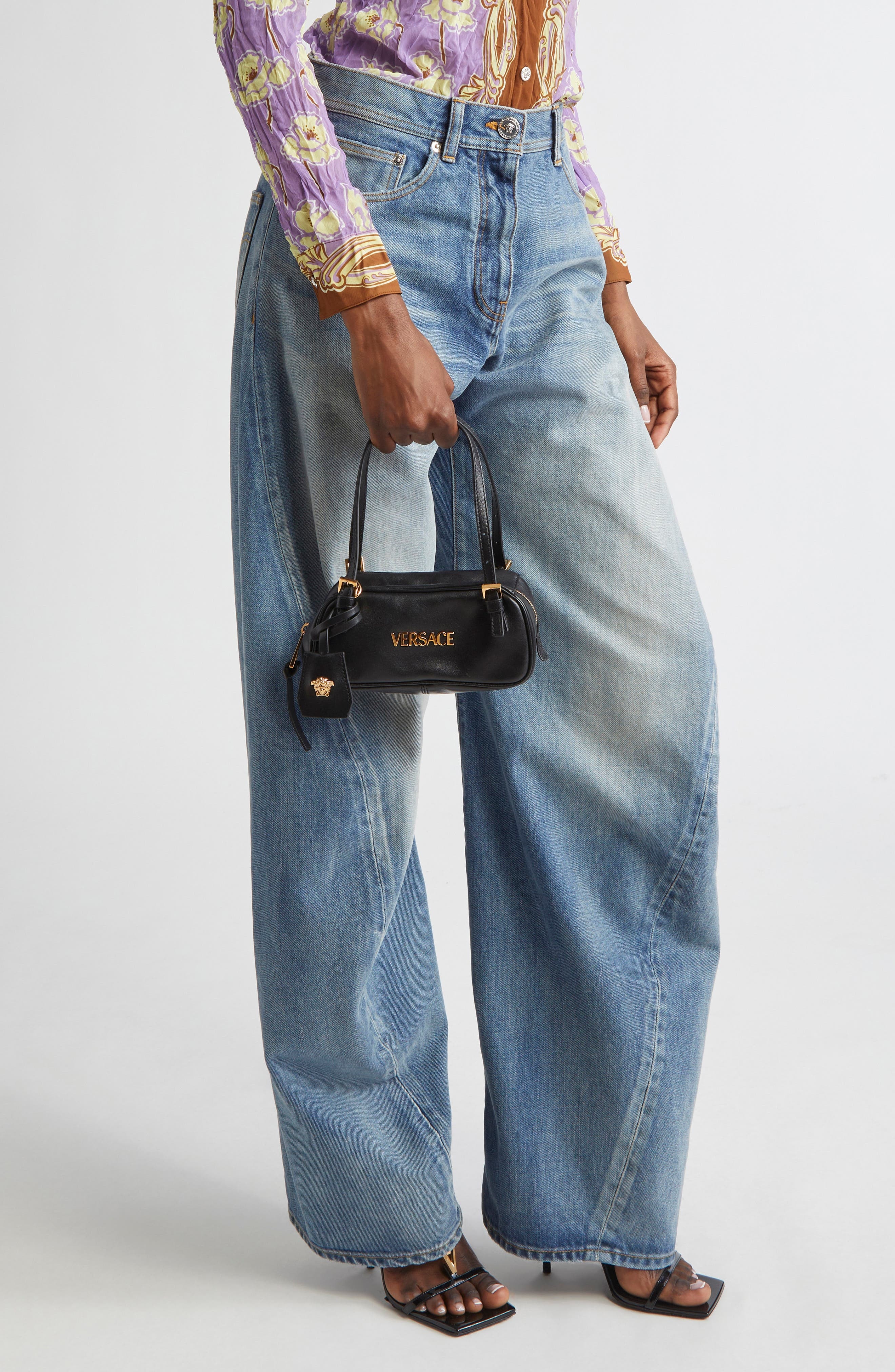Versace Mini Logo East/West Leather Shoulder Bag in Black Versace Gold at Nordstrom - 3