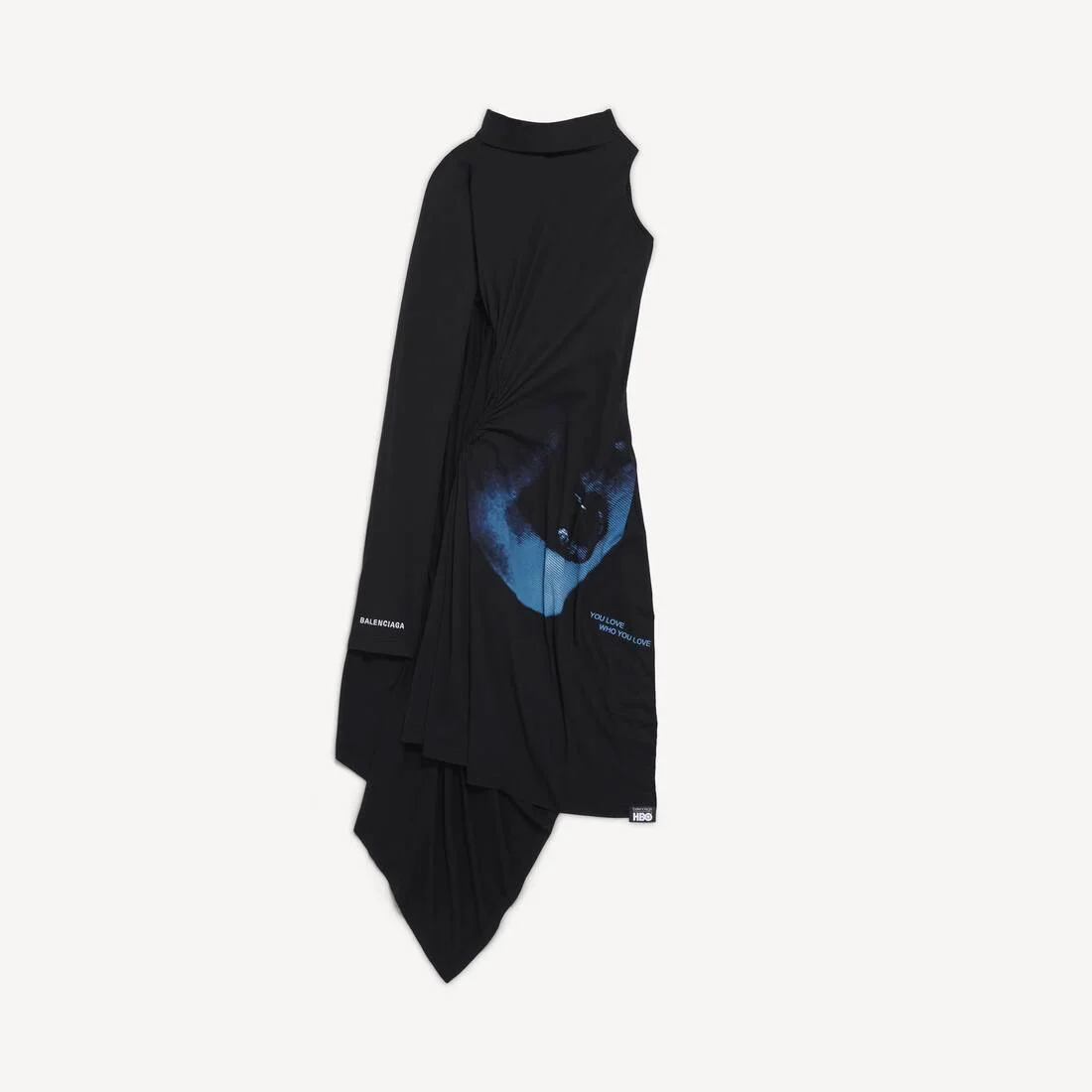 Women's Lips Draped Midi Dress in Black - 1