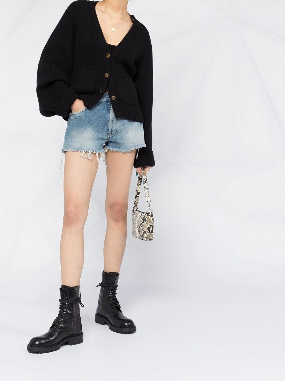 raw hem denim shorts - 2