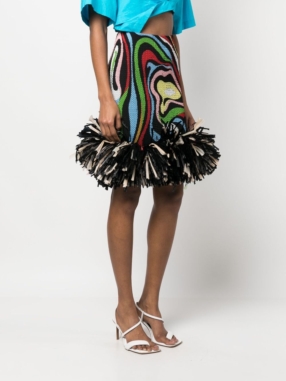 Marmo-print fringed-edge skirt - 3