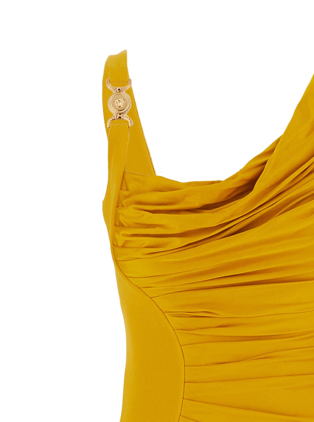 Versace Women Orange Sleeveless Long Dress With Medusa Plaque On The Front Draping In Viscose Woman - 3