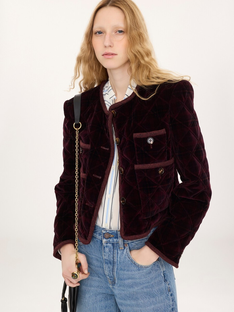 BOXY COLLARLESS JACKET IN CHECK COTTON 3