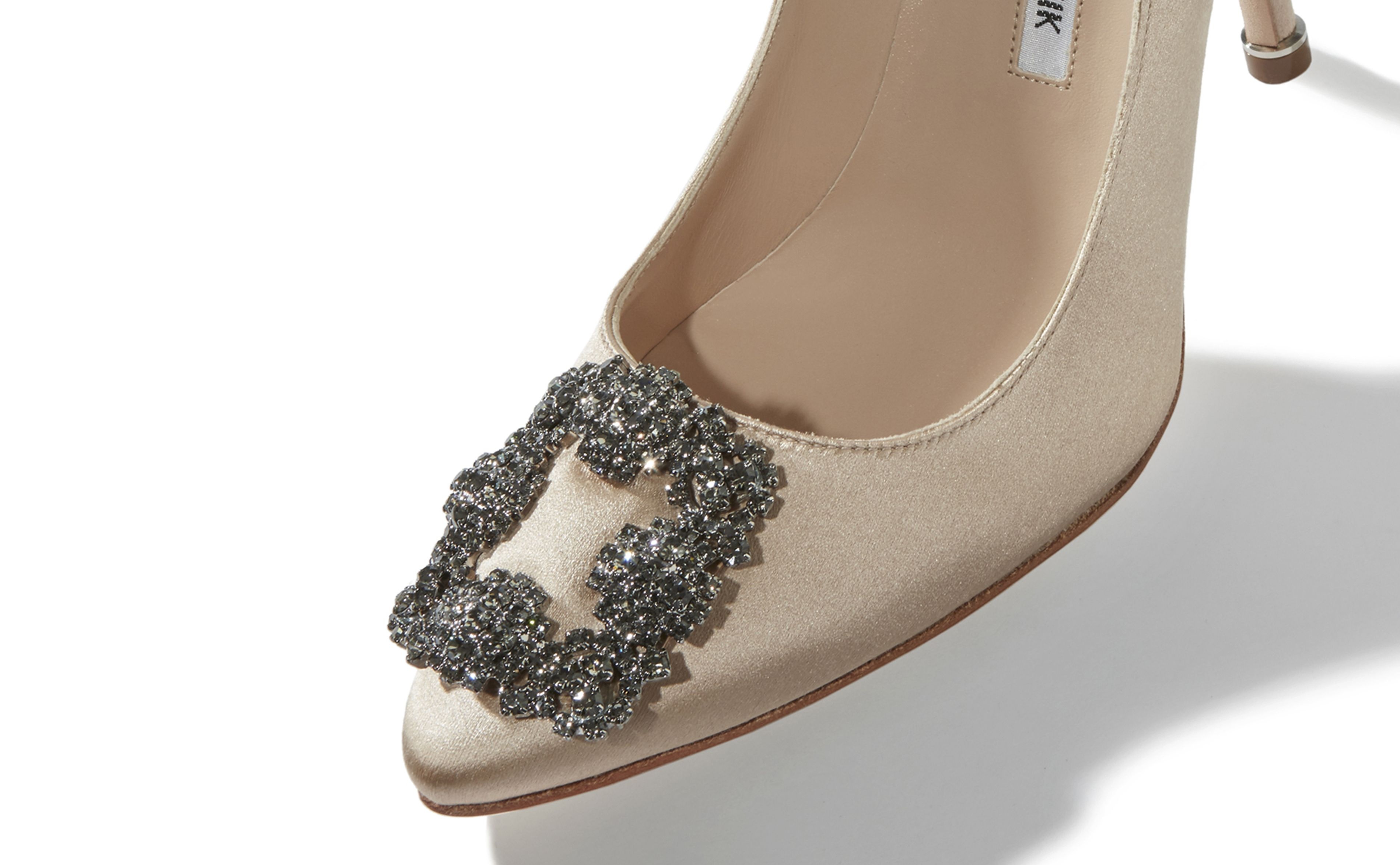 Champagne Satin Jewel Buckle Pumps - 4