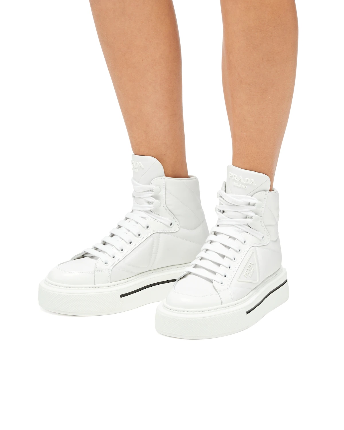 Prada Macro Re-Nylon and brushed leather high-top sneakers - 3