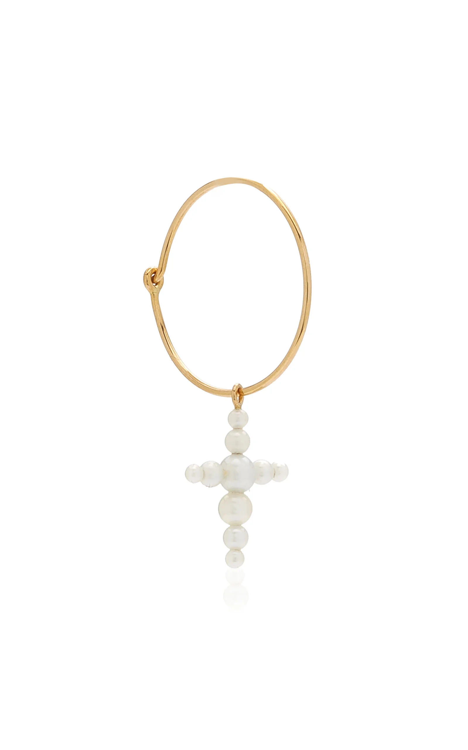 Fellini 14K Gold and Pearl Single Hoop Earring white - 1