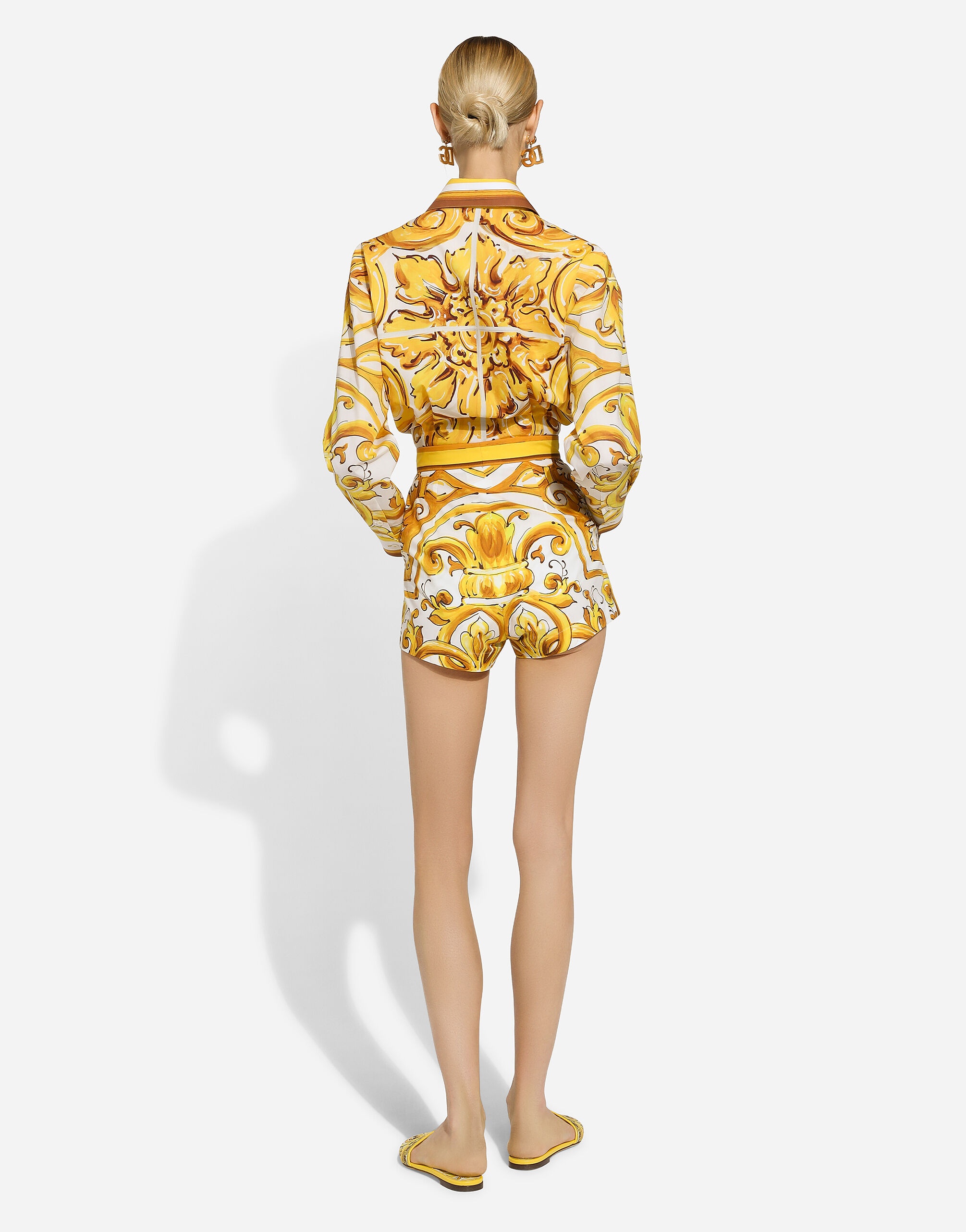 Cotton poplin shorts with majolica print - 3