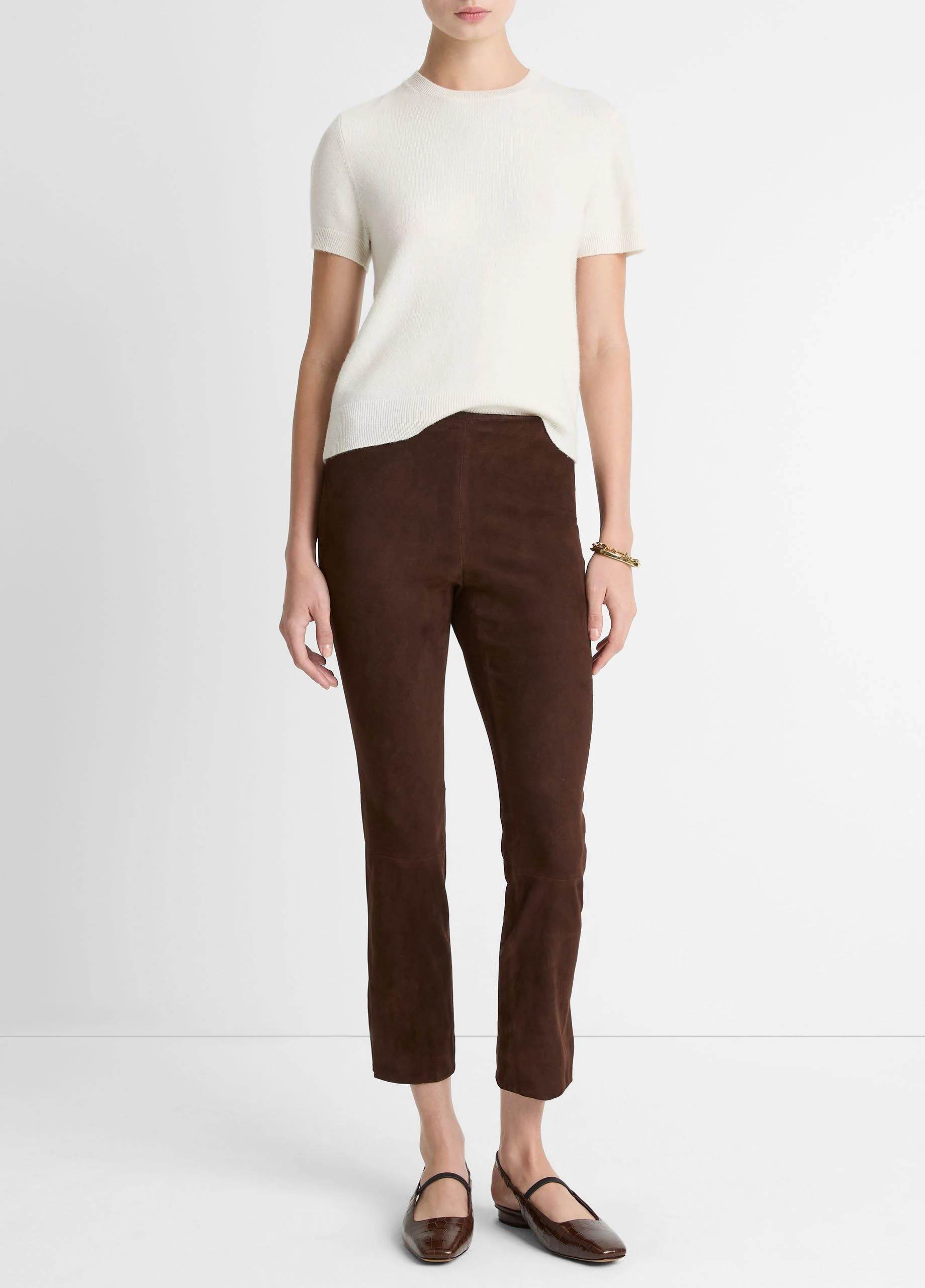 Suede Split-Hem Cropped Pant - 1